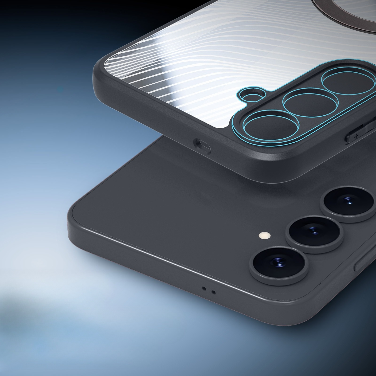 Samsung Galaxy S25 FE Hybrid Hülle TPU Bumper mit Kunststoff Rückseite   Kameraschutz MagSafe-Modul - Schwarz / Transparent