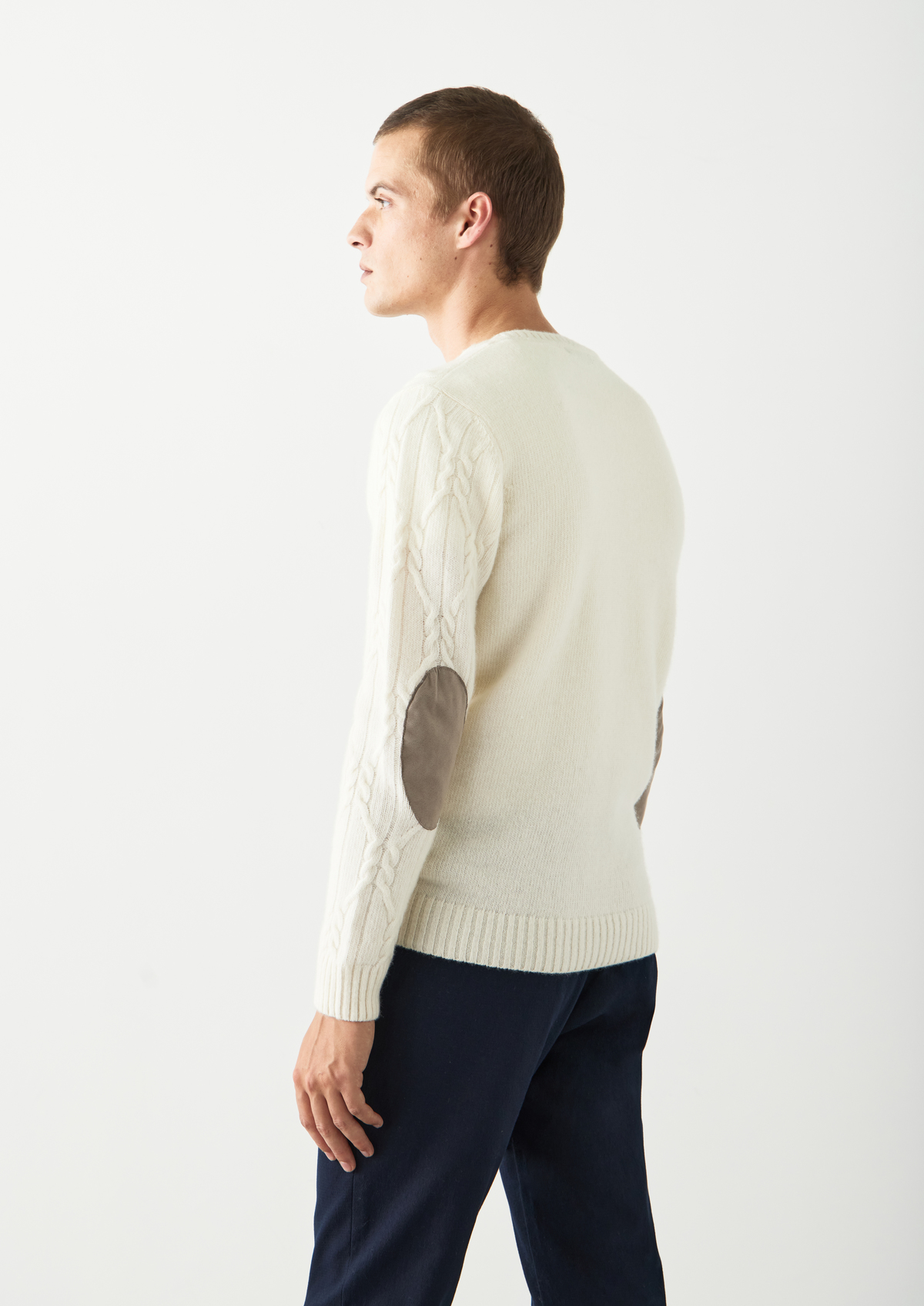 Pull col rond en laine mélangée unie écrue