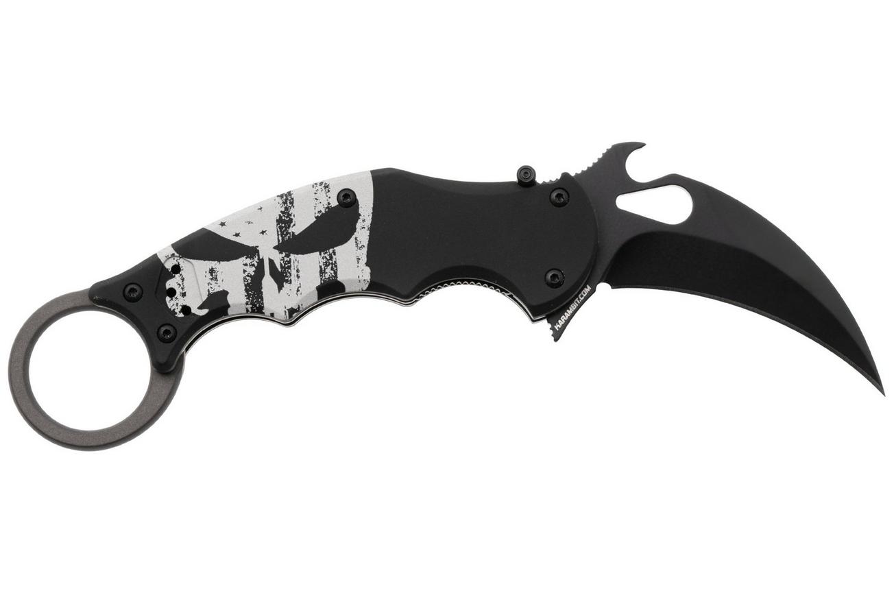 Fox FX-599 ALB-4 Skull, Black Idroglider Böhler N690Co, Engraved Aluminum, karambitmes