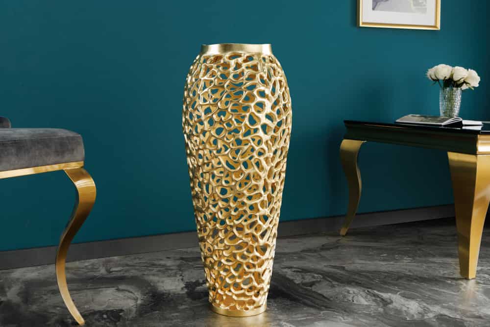 Filigrane Design Vase ABSTRACT LEAF gold 65cm Handarbeit