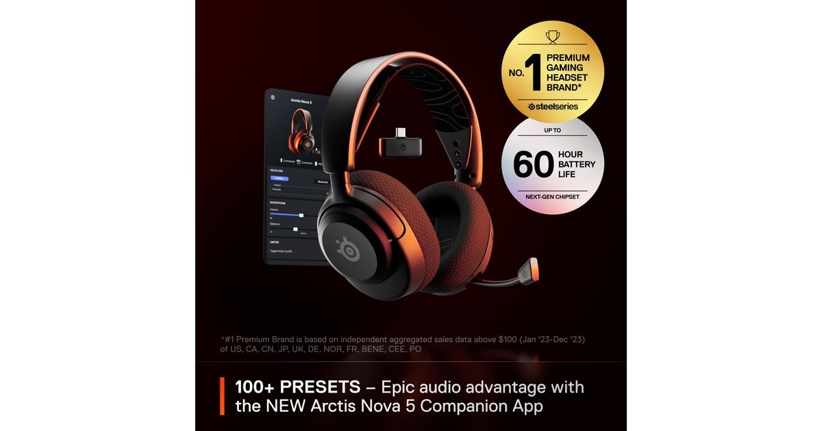SteelSeriesArctis Nova 5 Wireless over-ear gaming headset  (Zwart, 2,4 GHz, Bluetooth, pc, PlayStation 4, PlayStation 5, Nintendo Switch)