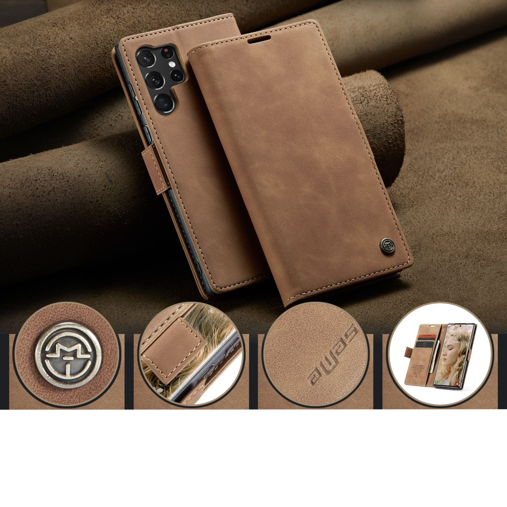 Samsung Galaxy S23 Ultra 5G Leder Tasche Flip Wallet Etui mit Kartenfächern - Hellbraun