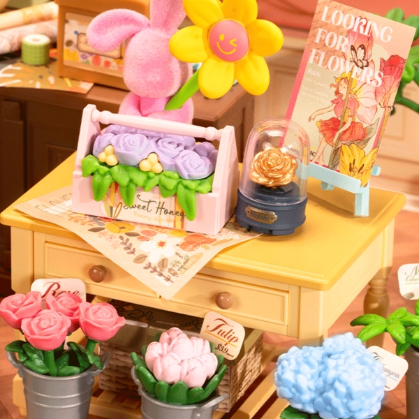 (142-tlg. Set) Rolife Super Store Modell Bausatz DIY Miniatur Blumenladen für Smiski Figuren (DW017B) - Fresh Flower Shop