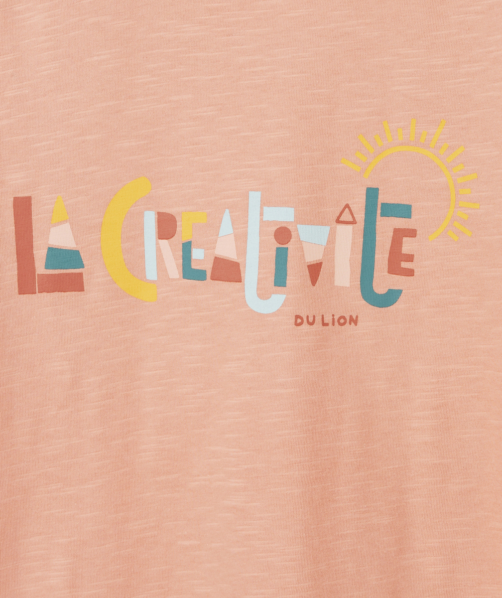 COSMIC VIBES - T-SHIRT ROSE LION EN COTON BIO ENFANT
