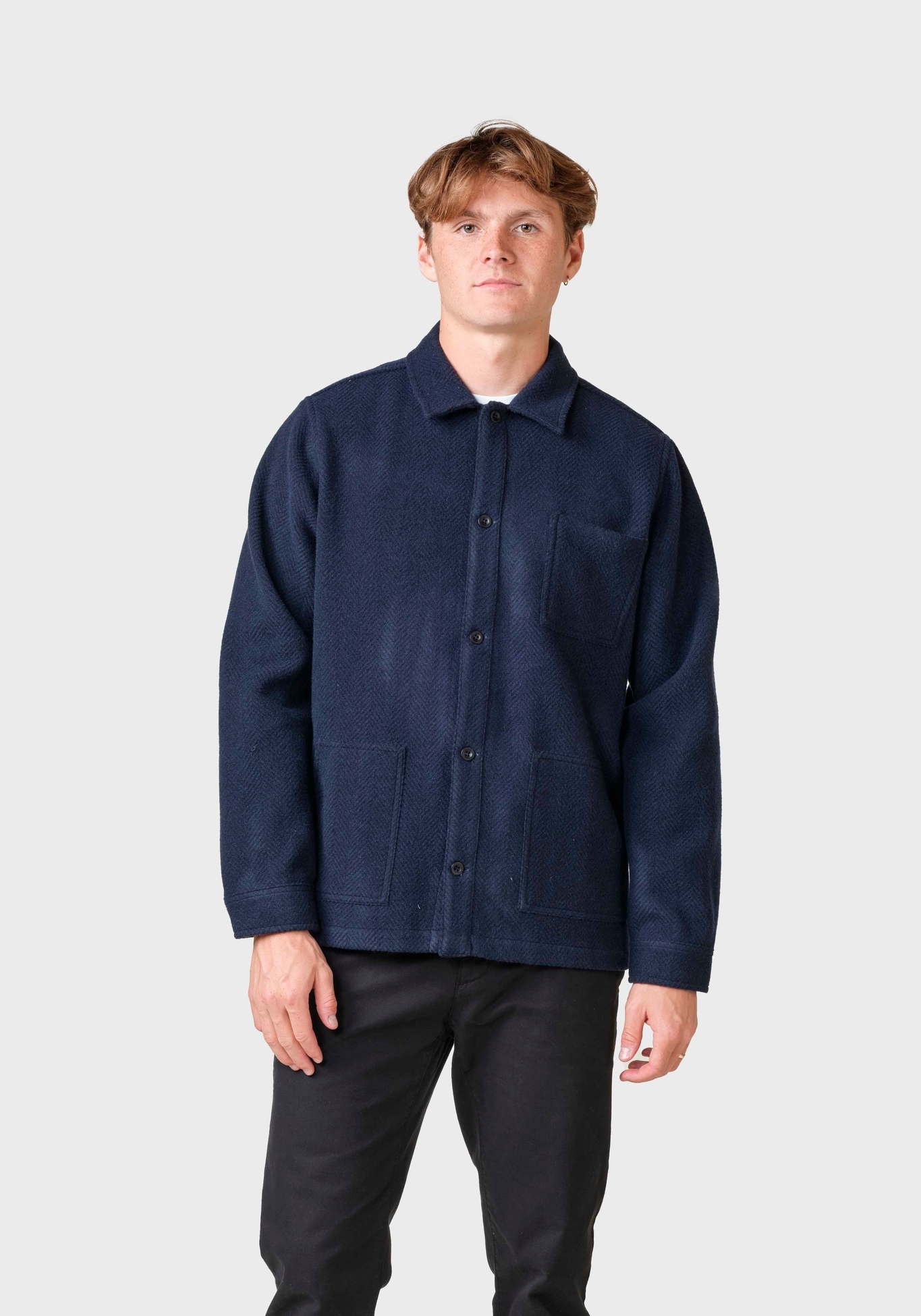 Klitmøller Collective Overshirt Hans Herringbone Navy/Black
