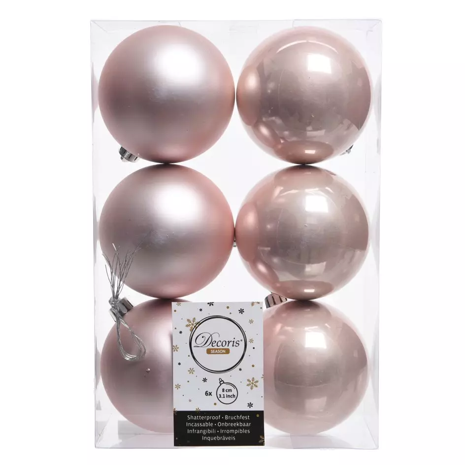 Lot de 6 boules de Noël (D80 mm) Alpine Rose poudré