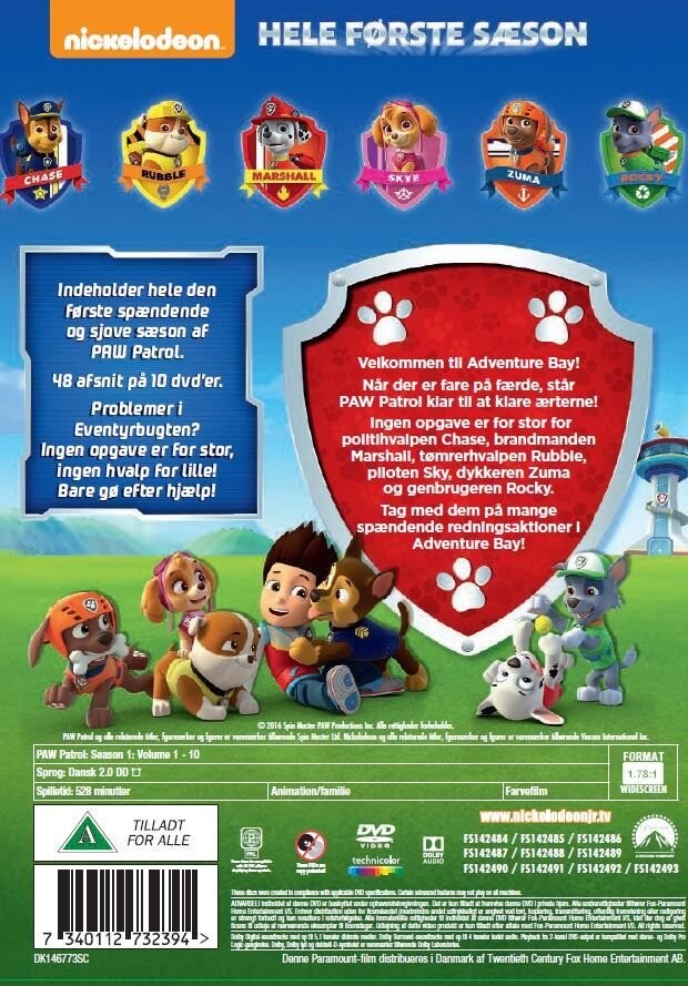 Paw Patrol - Sæson 1 - Vol. 1-10 - DVD