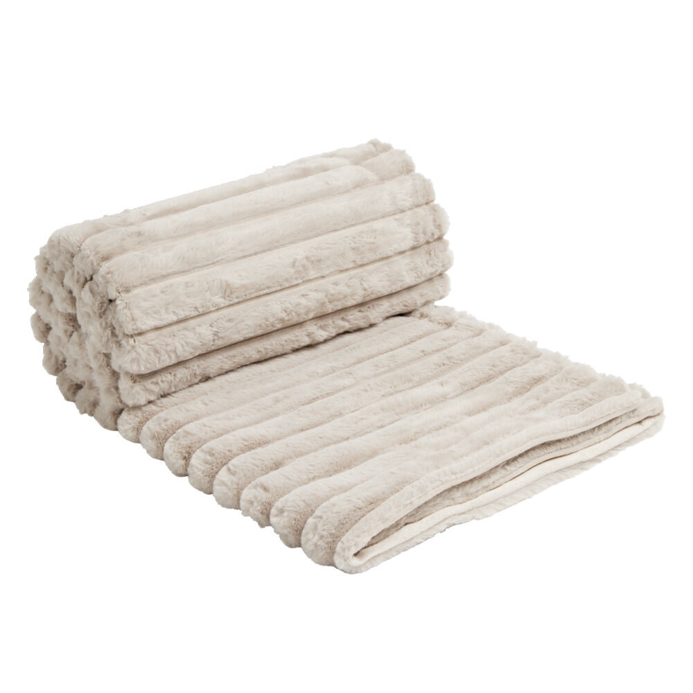 Plaid flanelle stries en relief marron 130x160cm