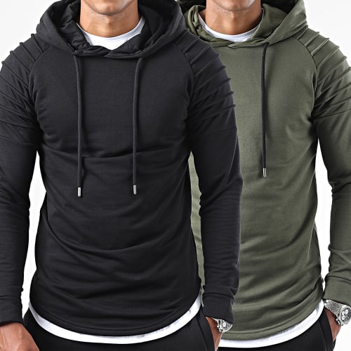 Lot De 2 Sweats Capuche Oversize 1287 Noir Et Kaki