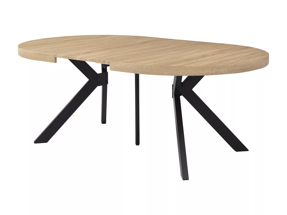 Table à manger extensible 6 à 12 couverts en MDF et acier - Naturel clair et Noir - KOMONI