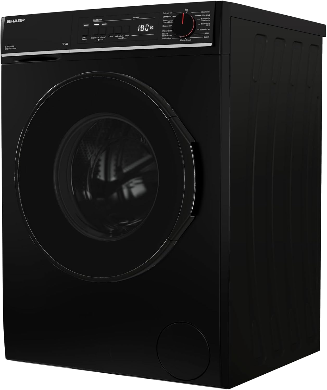 SHARP ES-PRO014BA-DE Waschmaschine Frontlader, 10kg, 1400U/min, Smarte Bedienung durch Veezy App, Dampffunktion, Inverter, 15 Programme, AquaStop, Schwarz