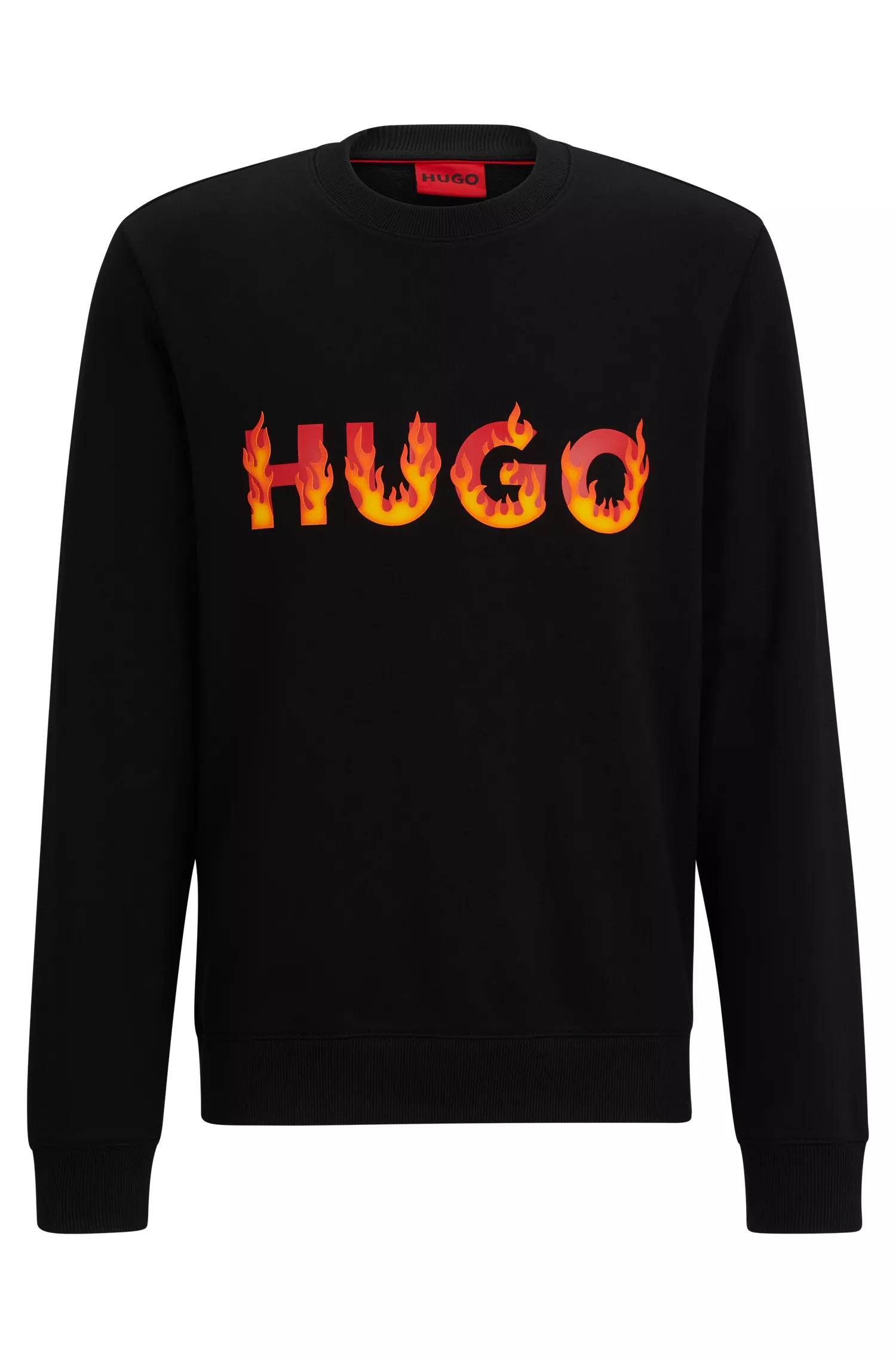 Moletom HUGO vermelho em algodão felpudo com logo de chama em relevo