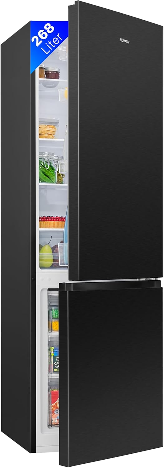 Bomann, Réfrigérateur-congélateur indépendant, 55 cm de large, 268 L, Eclairage LED, KG7353, Noir