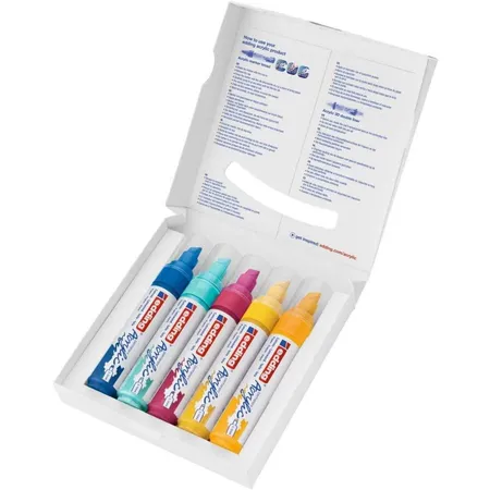 edding 5000 Acrylmarker - gelb, sonnengelb, blau, pink, türkis - 5 Acrylfarben Set (abstrakt)