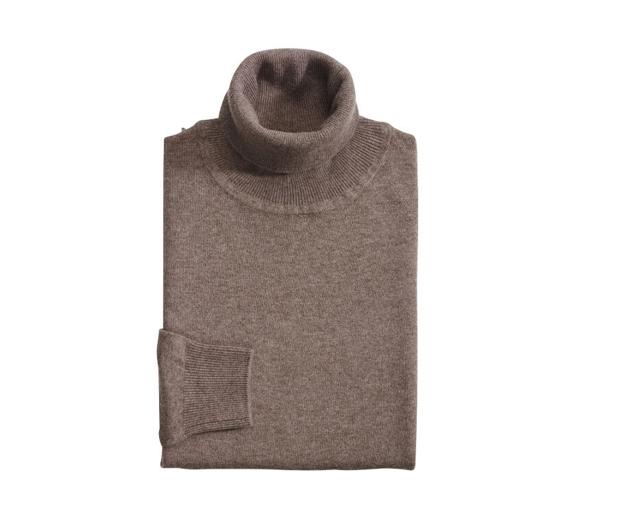 Pull col roulé homme laine Marron chiné - EMERIC