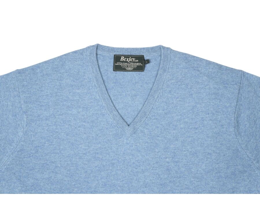 Pull homme laine col V Bleu Scandinave Chiné - ELIAN