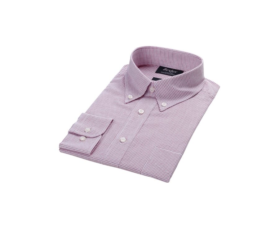 Chemise twill blanc à petits carreaux rouge - STELLAN