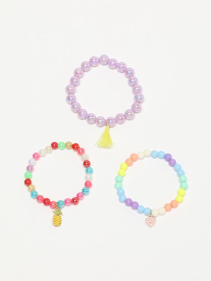 Pacote com 3 pulseiras elásticas com contas - Cores variadas