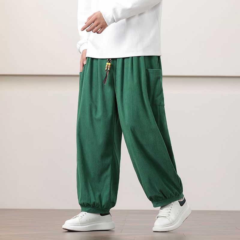 YIKES - Effen corduroy harembroek met trekkoord in de taille