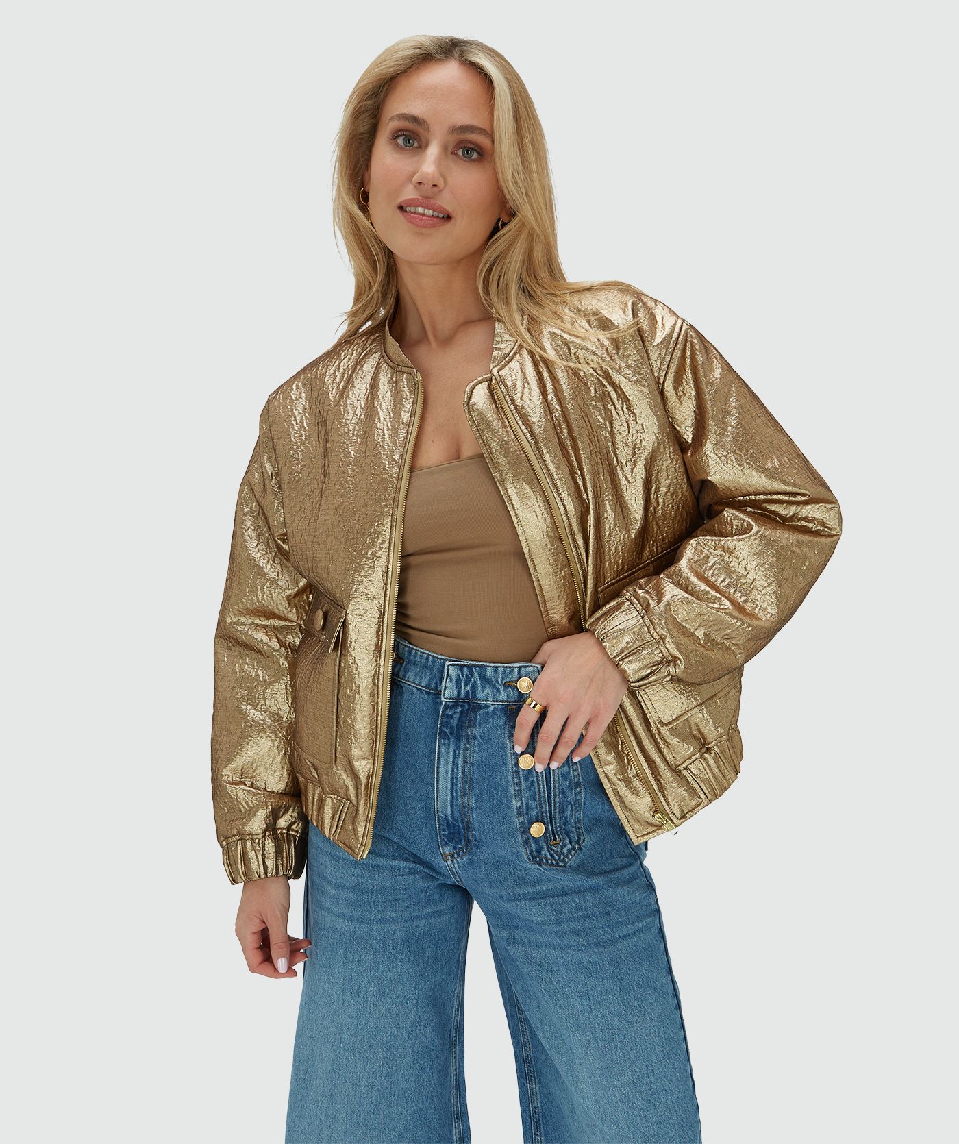 JV-KELSEY oversized bomber jacket in metallic - bronze gold
