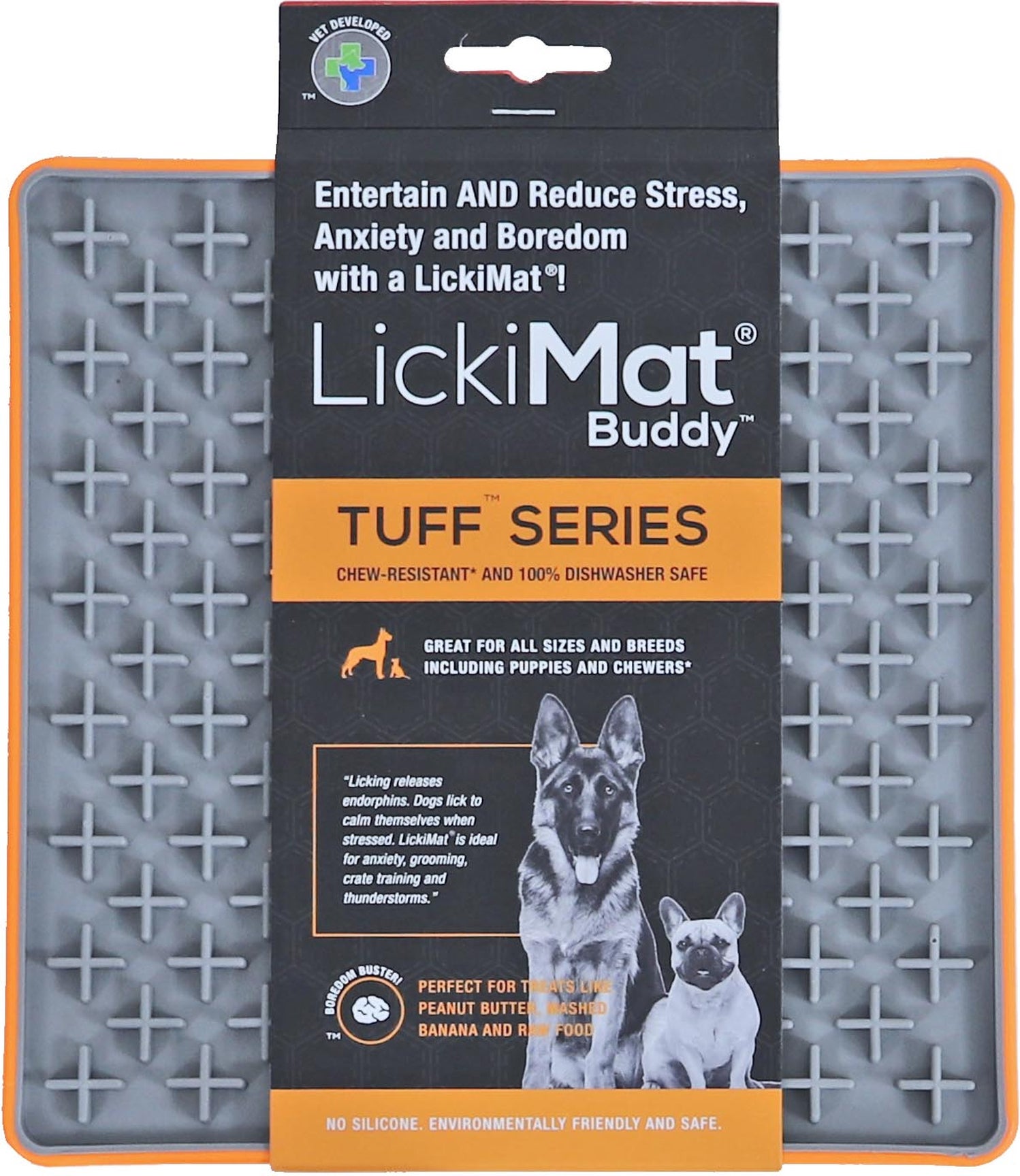 Lickimat likmat Tuff Buddy grijs / oranje 20 x 20 x 1 cm