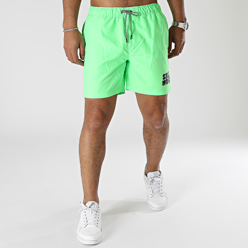 Short De Bain Tag Logo Vert Fluo Noir