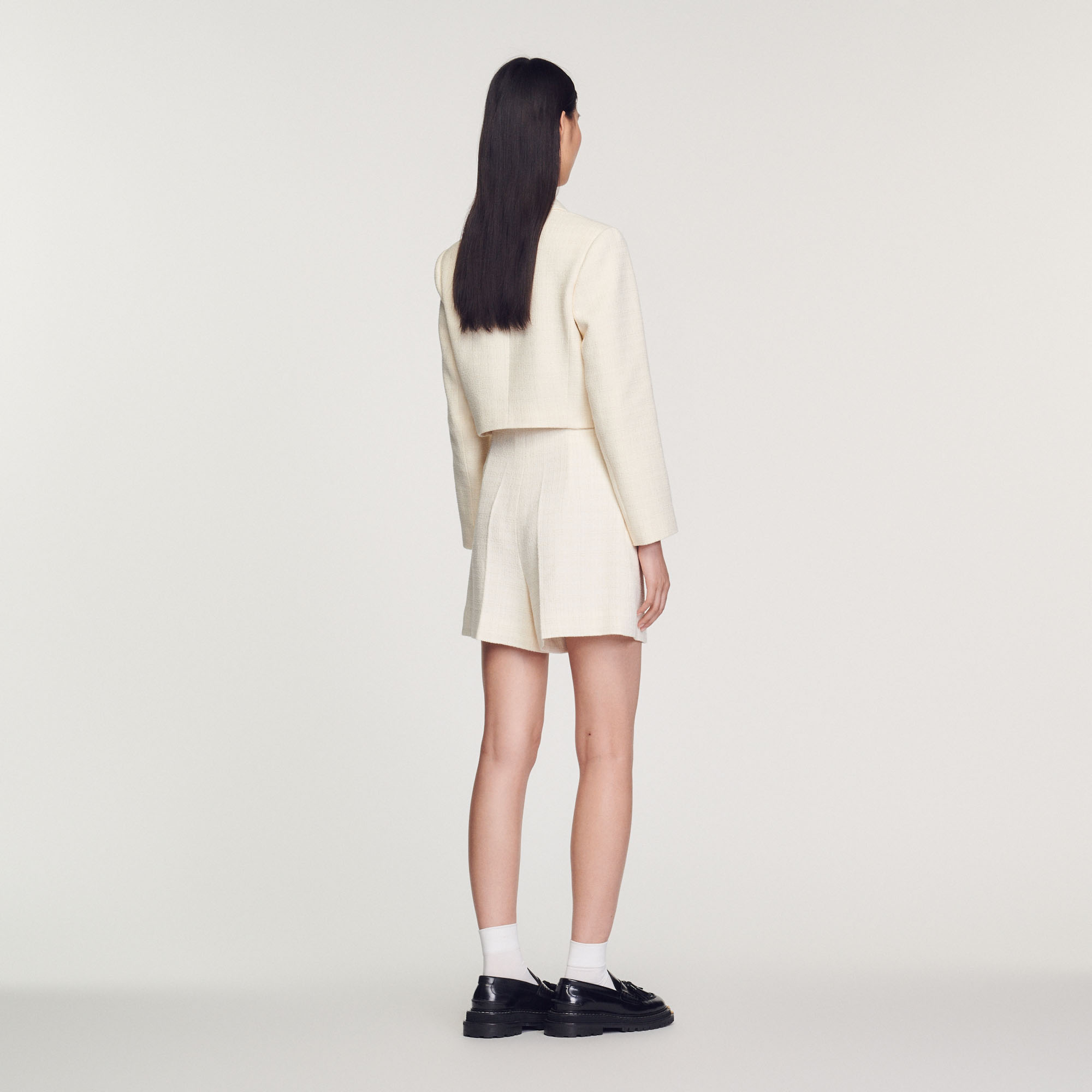 Short taille haute en tweed