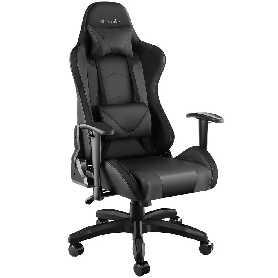 tectake Gaming stoel Tartaros, LED, massagefunctie, Zwart/zwart