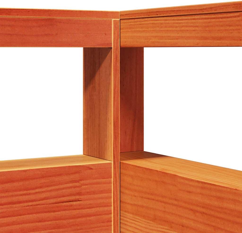 vidaXL Massivholzbett mit Regal ohne Matratze Wachsbraun 180x200 cm, Holzbett mit Regal, Massivholzbett mit Regal, Bett, Holzbett mit Bücherregal