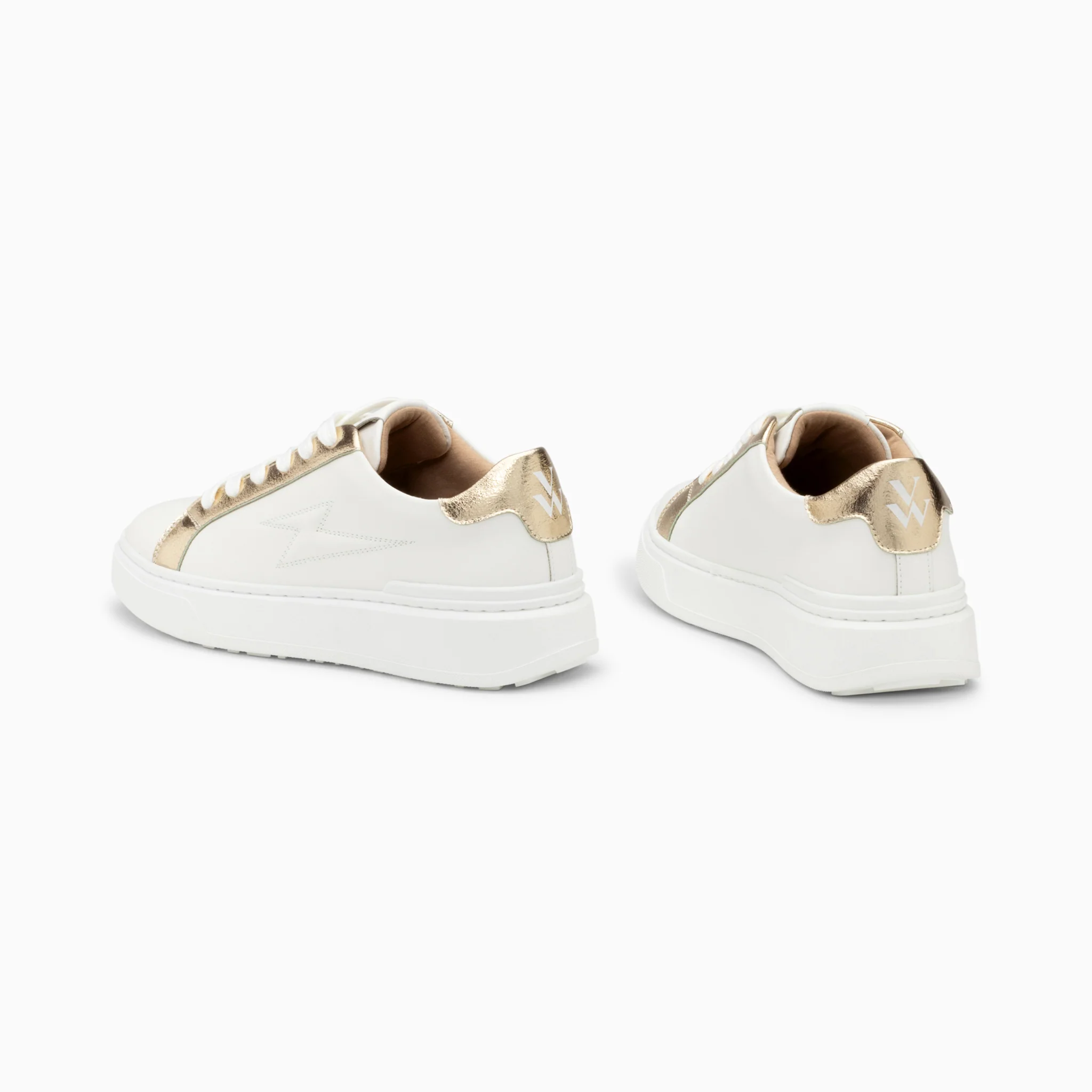Sneakers-Baskets éclair Romane blanc et or à lacets