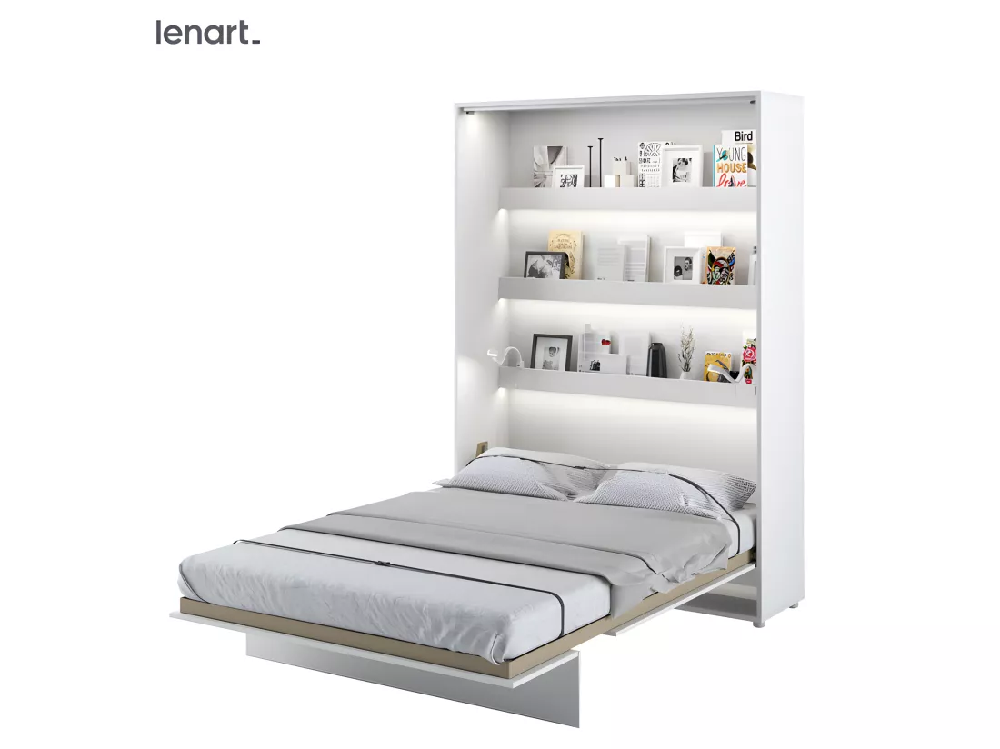 Lenart Armoire Lit escamotable +2 Placards Vertical 140x200 cm blanc mat Lit Rabattable Lit Mural