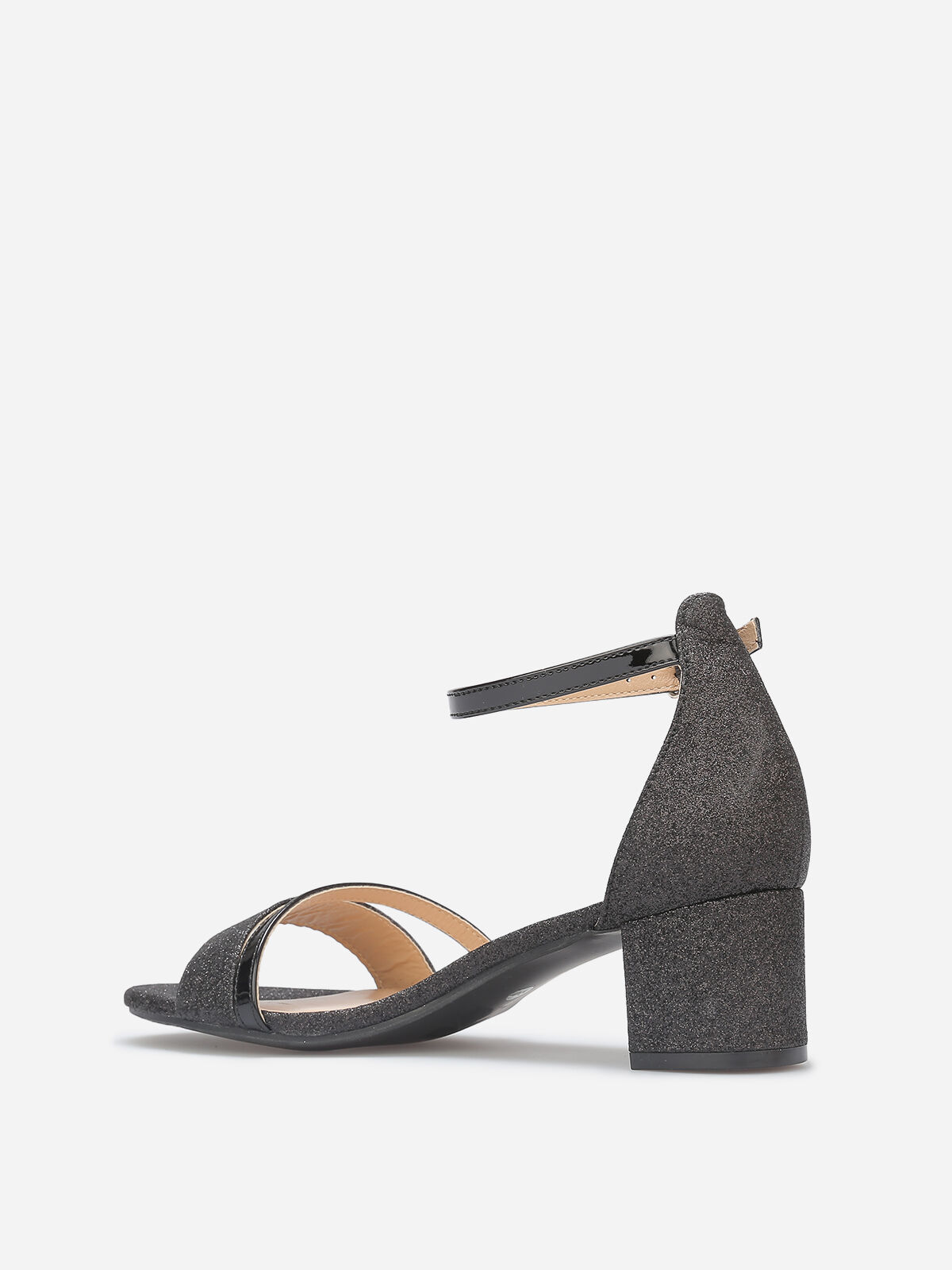 Sandales pailletées à fines brides vernies- Noir