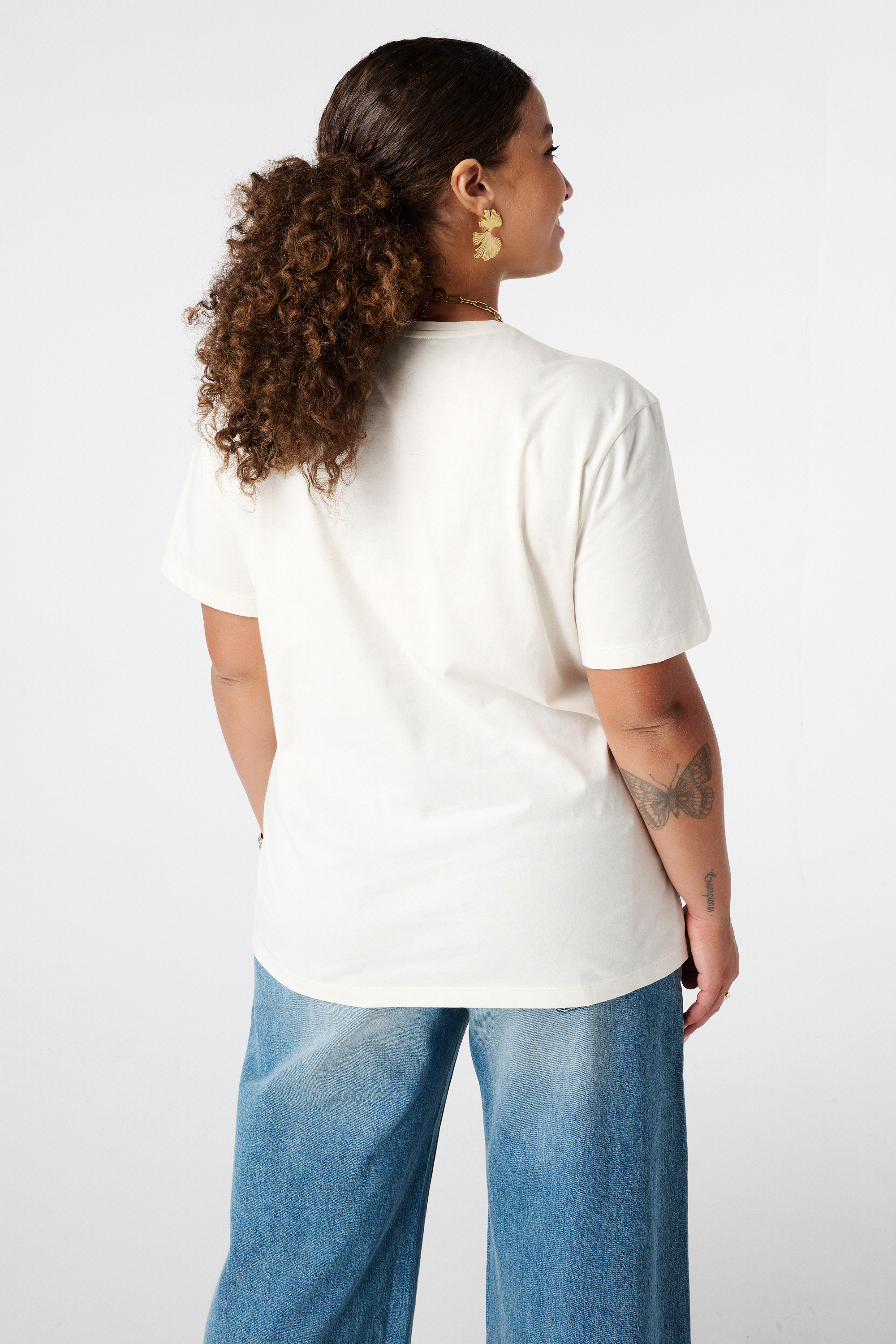 T-shirt met geborduurde opdruk Cream