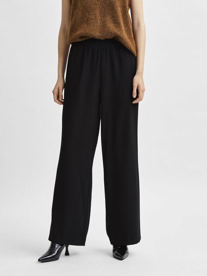 Selected Femme SLFTINNI-RELAXED MW WIDE PANT N NOO Sort