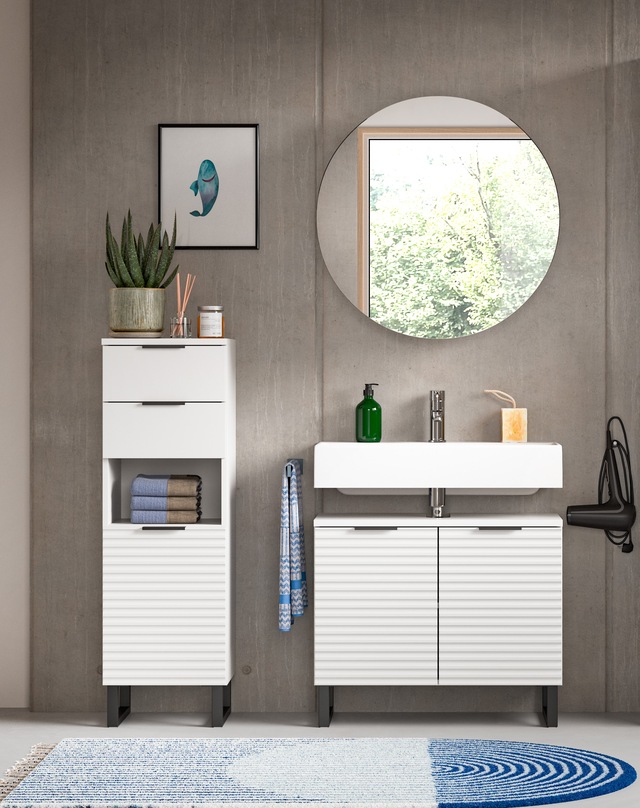 welltime Badmöbel-Set »Litica, Breite 120 cm, hochwertige Rillenfräsung, Metallkufen« 3 Stk. tlg.