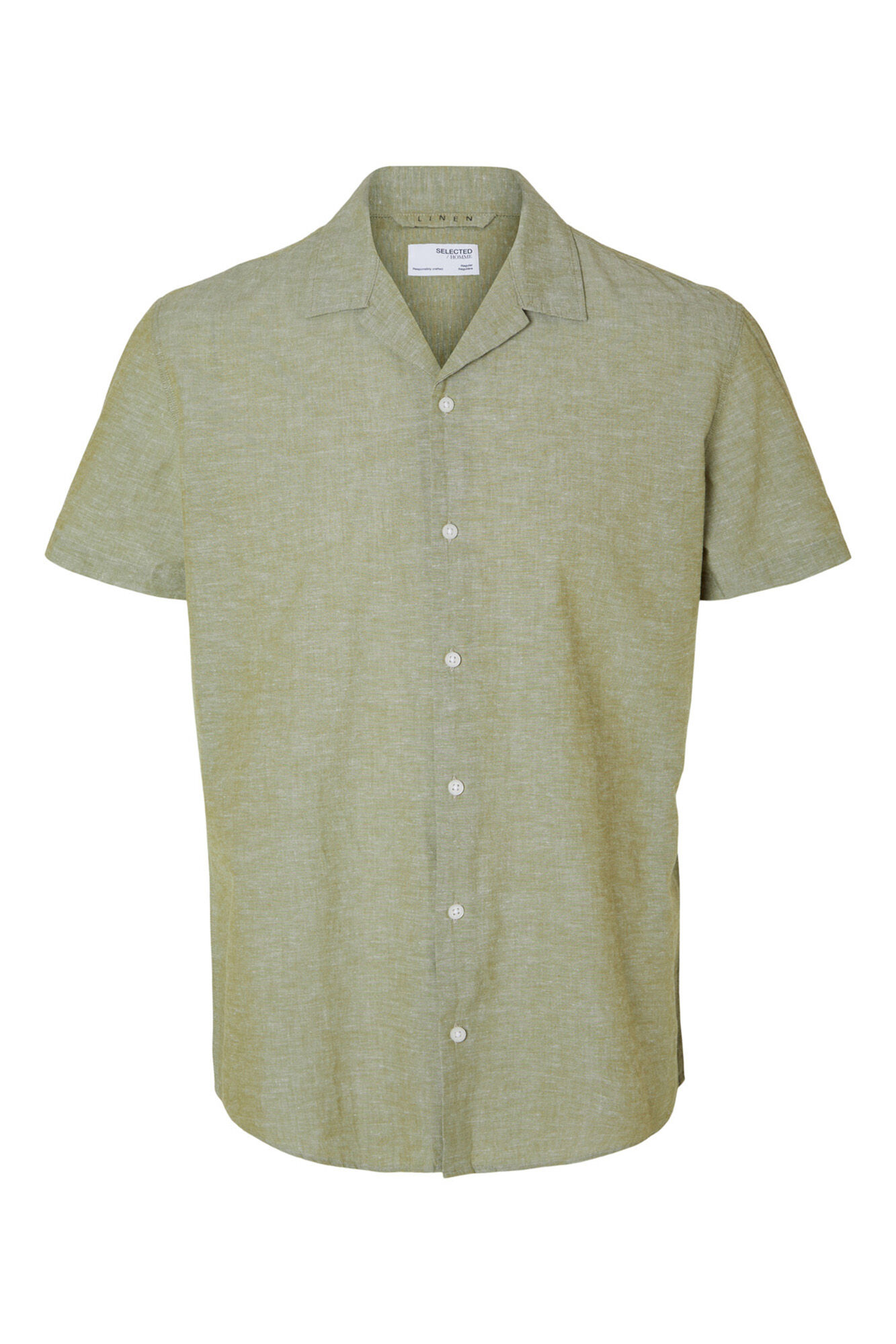 Camisa de manga curta em linho e algodão reciclado - Verde
