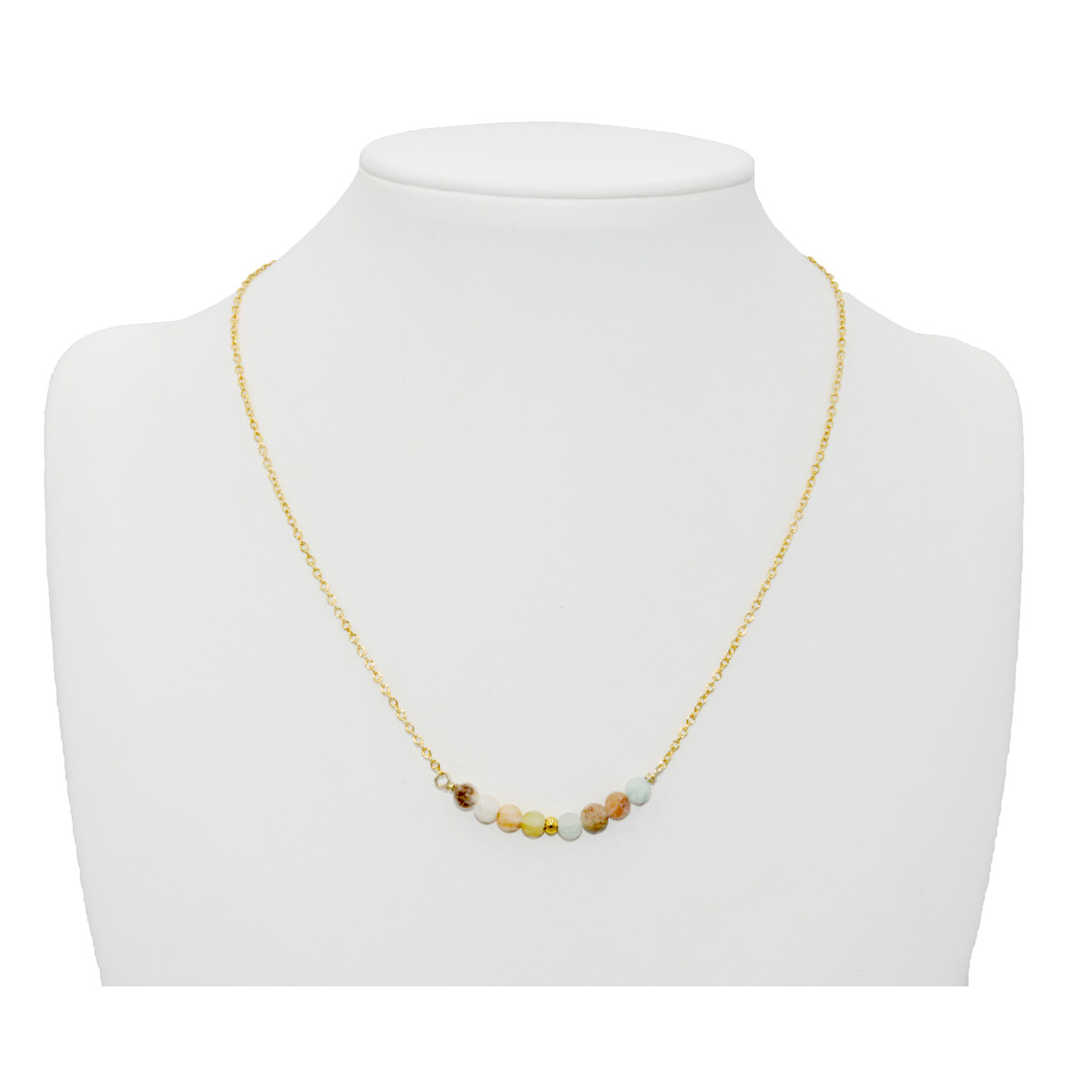 Collier de Perle semi-précieuse  d'amazonite brut -doré à l'or fin
