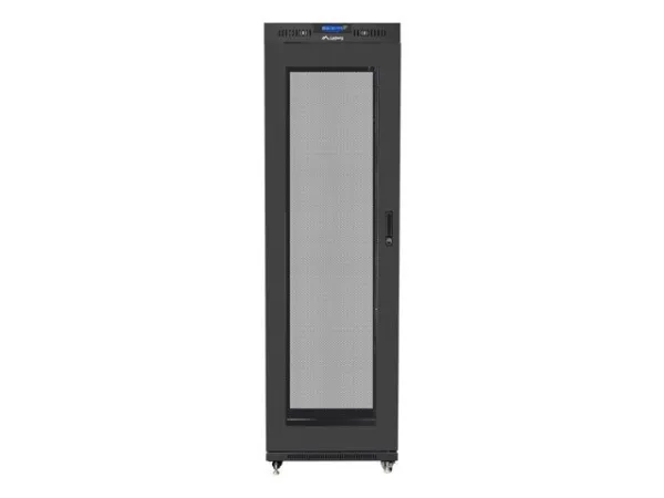 Lanberg FF01 series V2 - Rack kabinet - flad pakke, LCD, med netdør, 600x1000 - med 6 køleblæsere - fritstående - RAL 9004, sort - 42U - 19