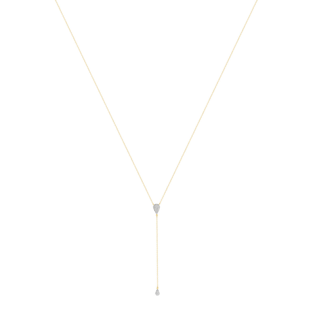 Collier or  375 2 tons, forme goutte, diamants. Longueur 45 cm.