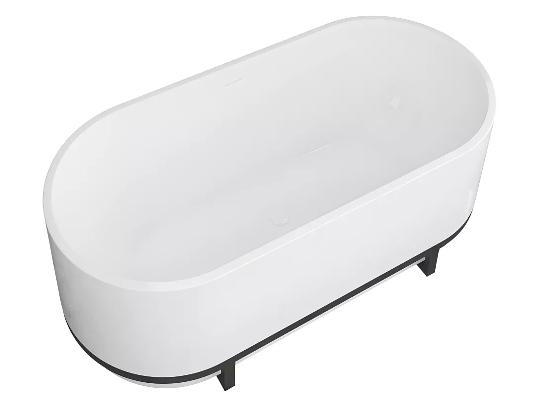 Baignoire îlot ovale avec décor métal - 230 L - 160 x 74 x 60 cm - Blanche - Acrylique - PLECO