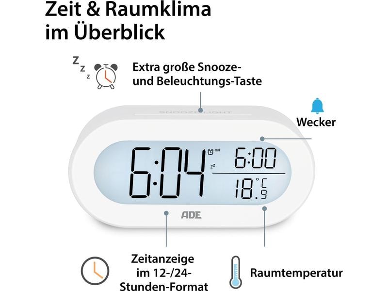 ADE Digitalwecker Weiss Wecker mit digitaler Anzeige