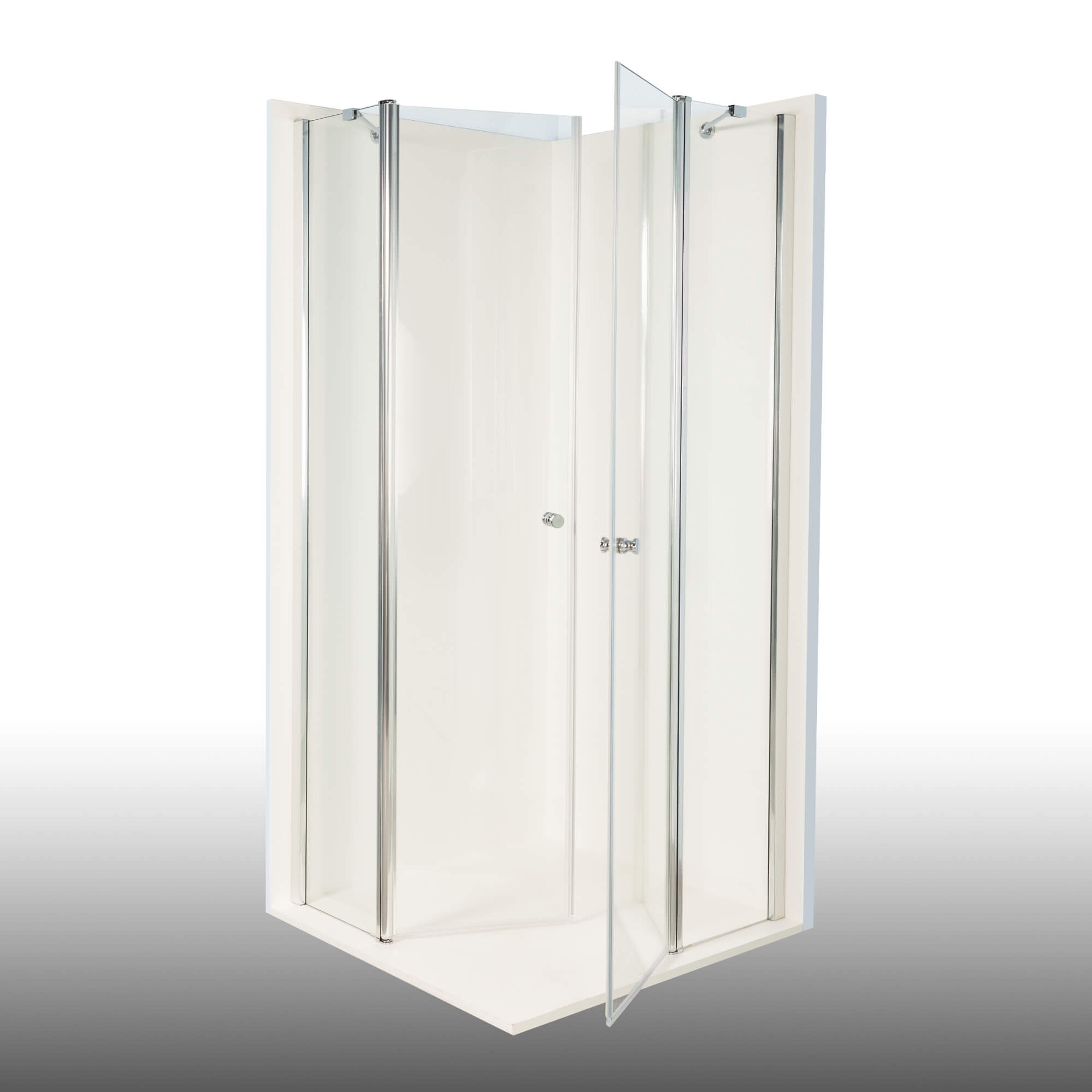 Duschkabine/ Duschabtrennung Dusbad Vital 2 zweiteilige Pendeltür an Festteil / Eckduschelinks 750mm rechts 775mm