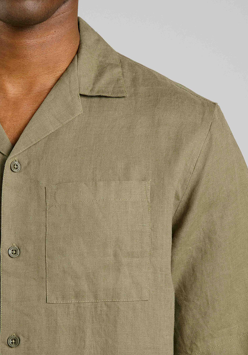 Dedicated Kurzarmhemd Marstrand Linen Leaf Green