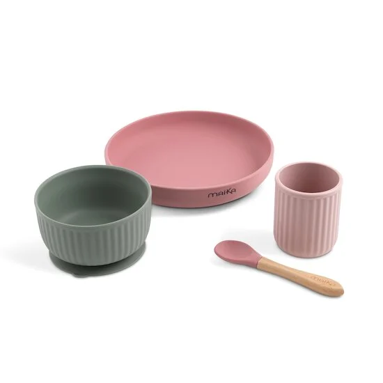 Coffret Repas en Silicone   Rose / Sauge        de               Maïka