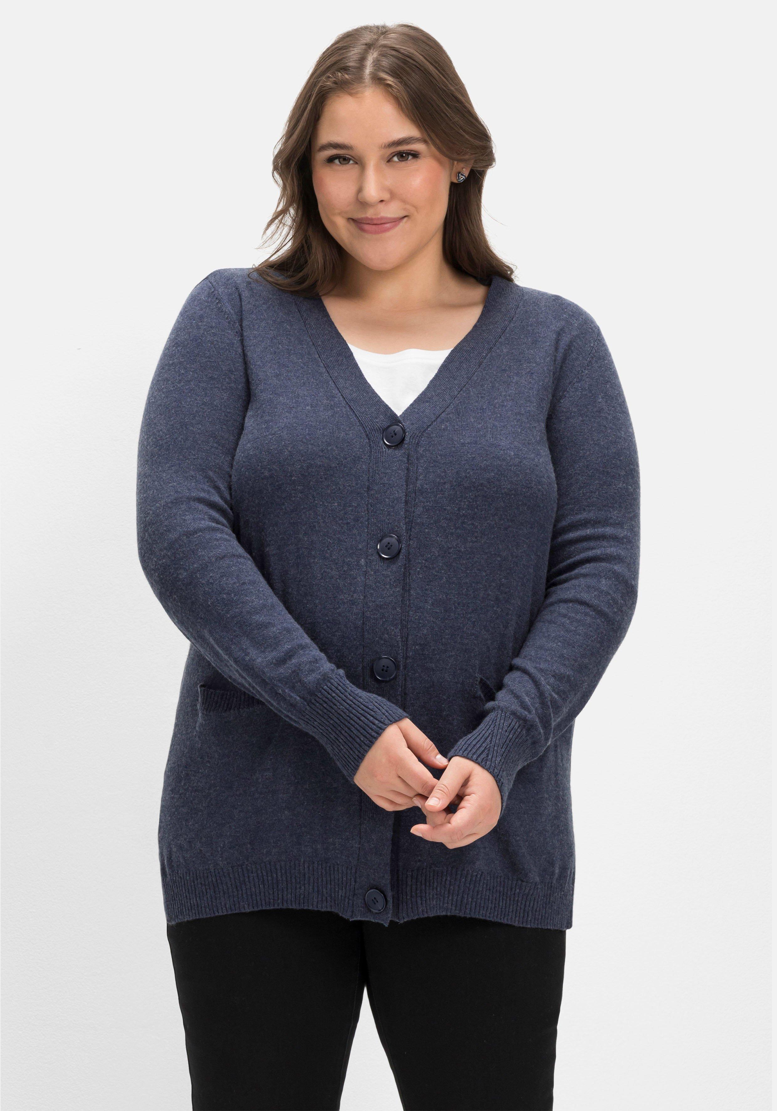 Strickjacke mit Kaschmir, Ajourstrick hinten