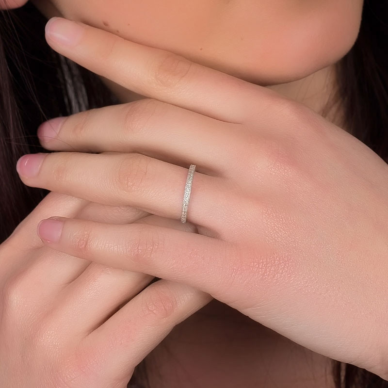 Bague argent rhodié demi alliance avec cubic zirconia