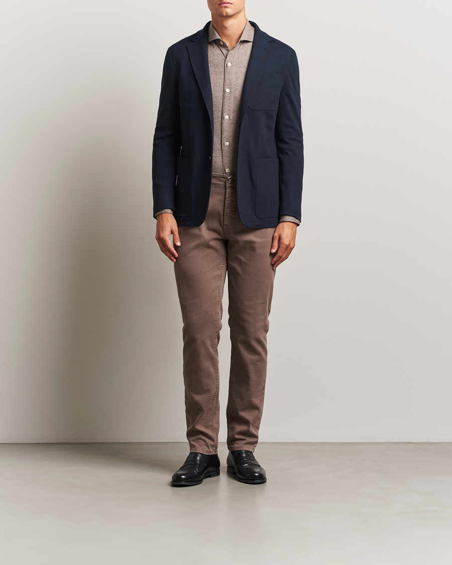 Canali Wool Houndstooth Jersey Blazer Navy