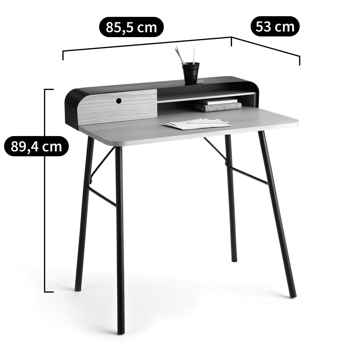 LA REDOUTE INTERIEURS<br>Mesa Jimi de metal e folheado de carvalho