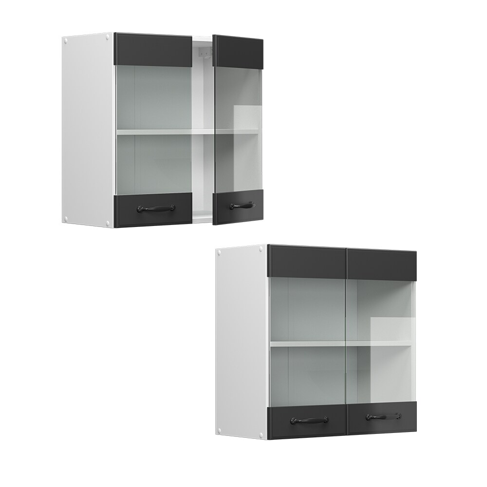 Vicco Hängeglasschrank Küchenschrank Küchenzeile R-Line Landhaus 60 cm Weiß Anthrazit Tür Fächer