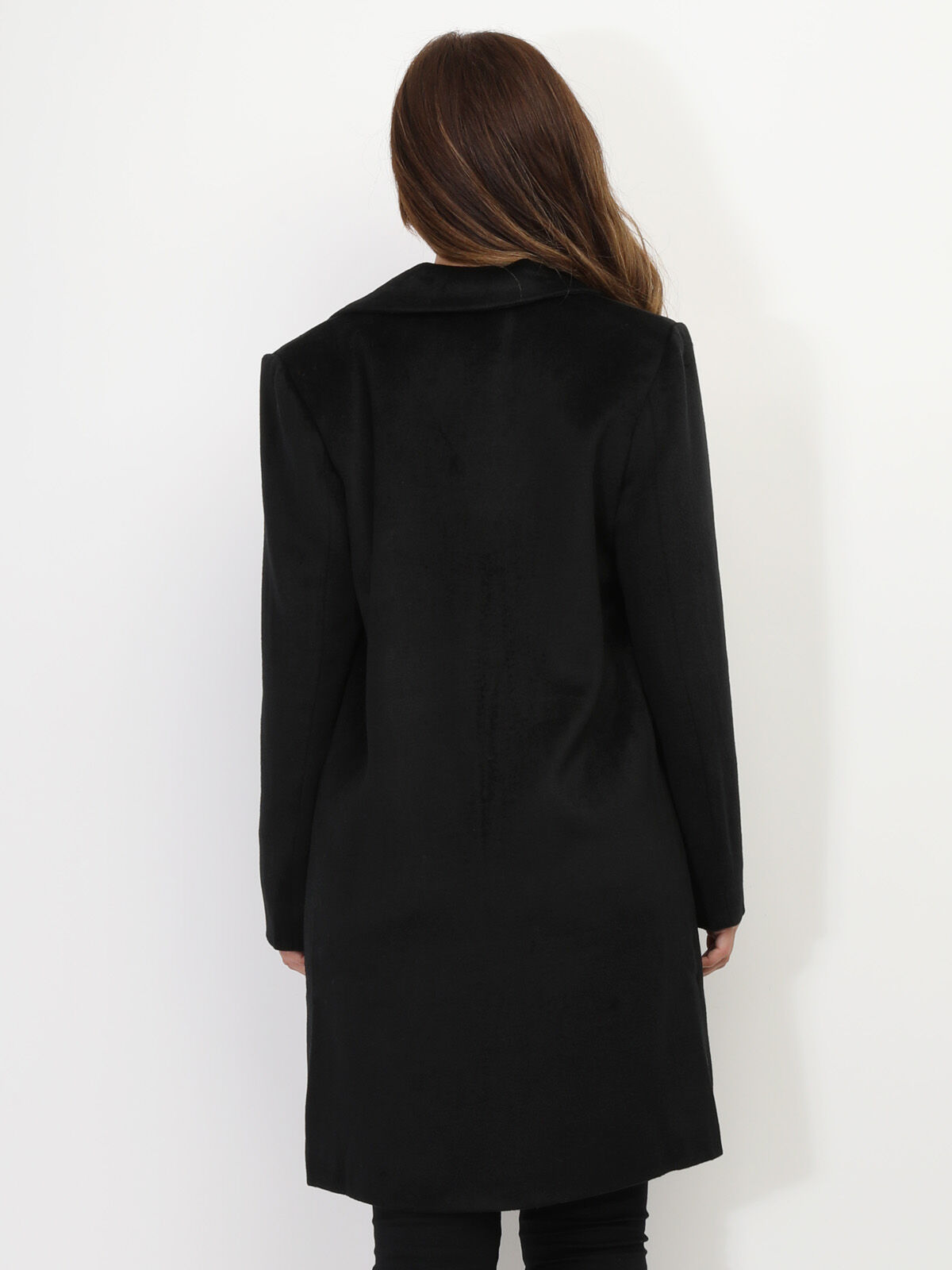 Manteau en laine à col revers- Noir